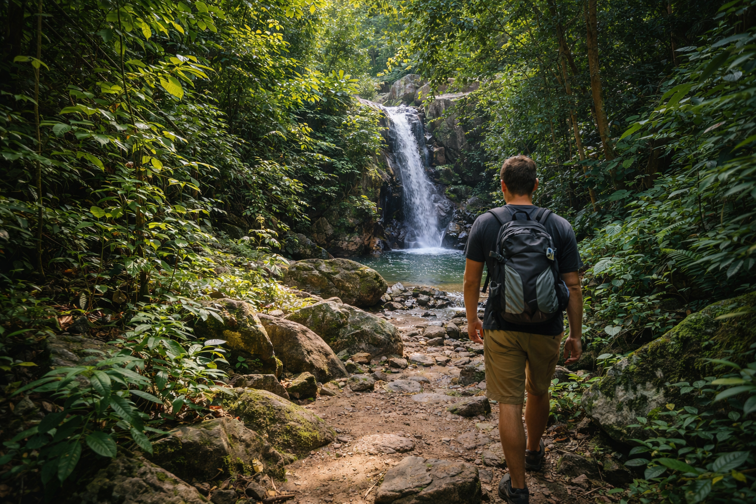 Waterfall jungle hike scene